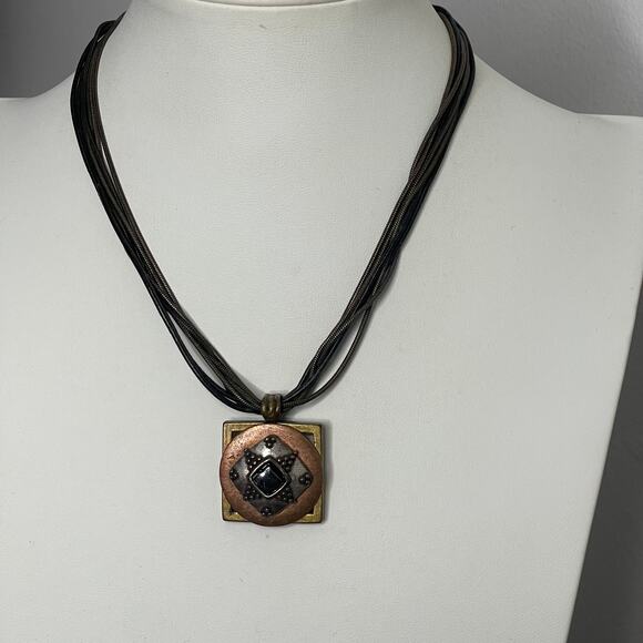 Chico's pendant necklace signed costume jewelry mixed metals on cord - Picture 11 of 16